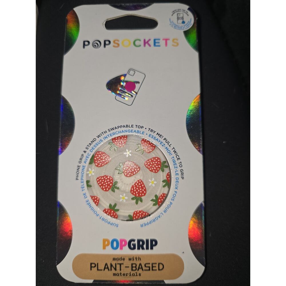 PopSockets PopGrip Holder & Stand with Swappable Top - Strawberry (PLANT-BASED)